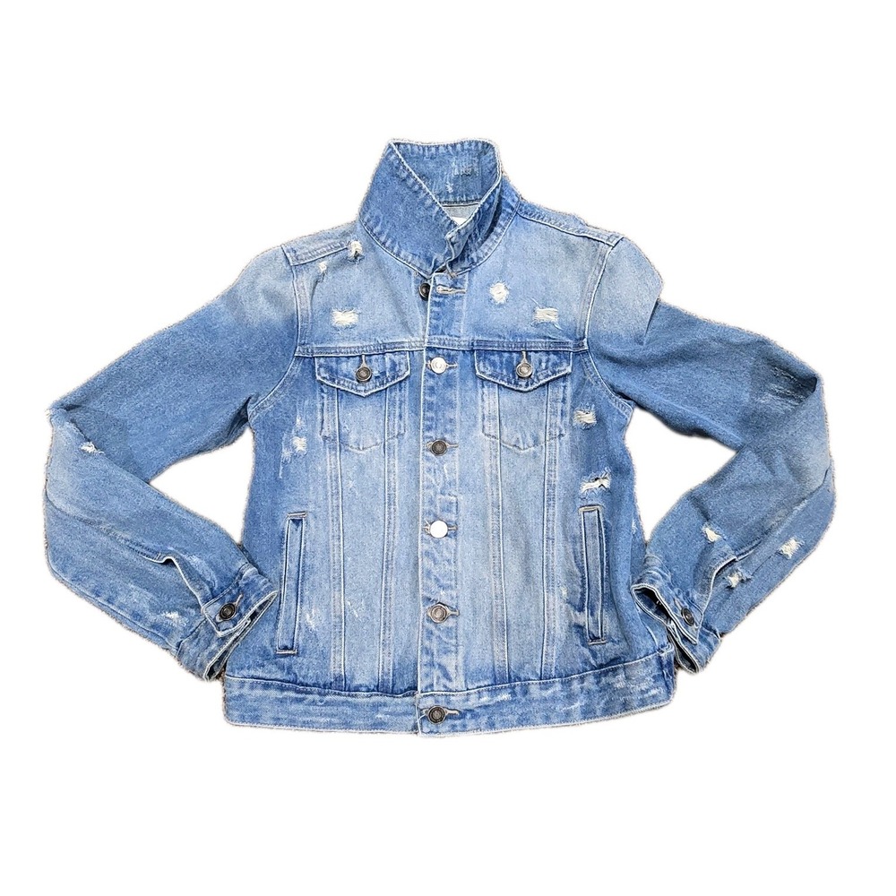 KanCan Distressed Button Closure Denim Jacket Blue Pockets Women's S